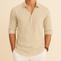 Gustav | Herren Klassisches Henley Poloshirt mit langen Ärmeln – Beige