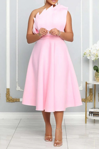 Ein-Schulter-Cocktailkleid für Damen | Midi – Rosa