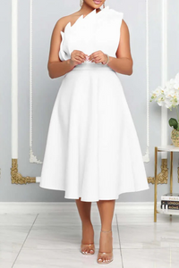 Ein-Schulter-Cocktailkleid für Damen | Midi – Weiß