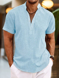 Pablo | Herren Henley Hemd mit Stehkragen – Hellblau