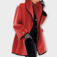 Clara | Eleganter Damen Women Coat mit Kontrastkanten Knopfverschluss – Rot