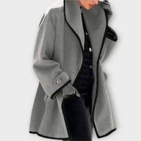 Clara | Eleganter Damen Women Coat mit Kontrastkanten Knopfverschluss – Grau