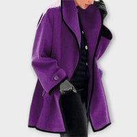 Clara | Eleganter Damen Women Coat mit Kontrastkanten Knopfverschluss – Lila
