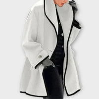 Clara | Eleganter Damen Women Coat mit Kontrastkanten Knopfverschluss – Weiß