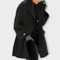 Clara | Eleganter Damen Women Coat mit Kontrastkanten Knopfverschluss – Schwarz
