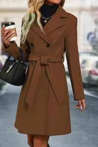 Eleganter doppelreihiger Trenchcoat für Damen | Lang – Karamell