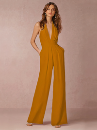 Eleganter Halter-Jumpsuit für Damen | Hochzeitsgäste – Gelb