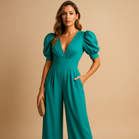 Eleganter V-Ausschnitt- Jumpsuit für Damen | Hochzeitsgäste – Türkis