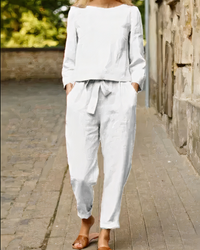Elegantes Damen-Oberteil und Hosen-Set | Zweiteiler – Weiß