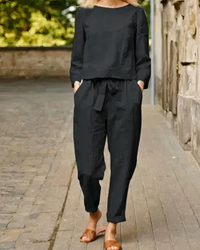 Elegantes Damen-Oberteil und Hosen-Set | Zweiteiler – Schwarz