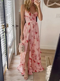 Elegantes geblümtes Korsettkleid für Damen | Maxi – Rosa