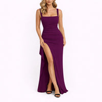 Johanna | Elegantes Maxi-Kleid für Hochzeitsgäste im Herbst mit Beinschlitz – Lila