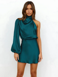 Elegantes One-Shoulder-Cocktailkleid für Damen | Mini – Blauer See