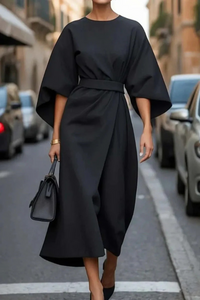 Elegantes Vintage-Kleid für Damen | Midi – Schwarz