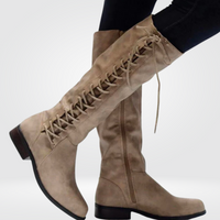 Odette | Damen Elegant Kniehohe Stiefel Mit Blockabsatz – Beige