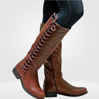 Odette | Damen Elegant Kniehohe Stiefel Mit Blockabsatz – Braun