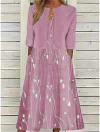 Elise | Zweiteiliges Blumen Midikleid – Rosa
