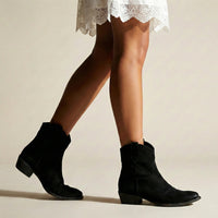 Ella | Damen Lässige Cowboy Blockabsatz Stiefeletten – Schwarz