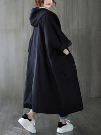 Ella | Damen Langer Wasserdichter Kapuze Trenchcoat – Schwarz