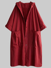 Ella | Damen Langer Wasserdichter Kapuze Trenchcoat – Rot