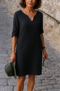 Elvy | Elegantes Kleid mit V-Ausschnitt – Schwarz