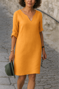 Elvy | Elegantes Kleid mit V-Ausschnitt – Orange