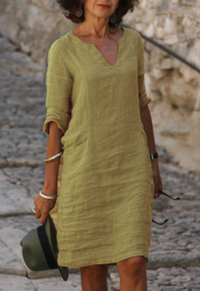 Elvy | Elegantes Kleid mit V-Ausschnitt – Olivgrün