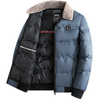 Erik | Herren Gesteppte Thermojacke mit Fellkragen – Blaugrau