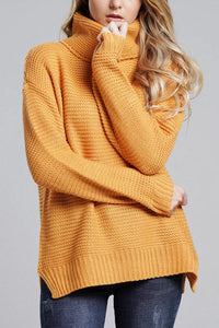 Grobstrickpullover Damen | Rollkragenpullover mit Langen Ärmeln – Gelb