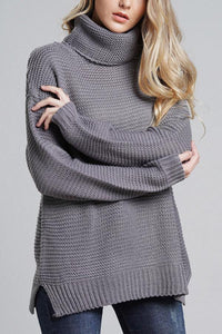 Grobstrickpullover Damen | Rollkragenpullover mit Langen Ärmeln – Grau