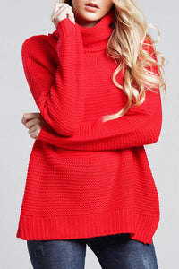 Grobstrickpullover Damen | Rollkragenpullover mit Langen Ärmeln – Rot