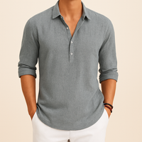 Christopher | Herren Klassisches Langen Ärmeln Henley Poloshirt – Grau