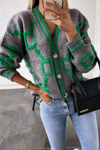 Lasandreth | Rosa Kunst-Knopfstrickjacke – Grau