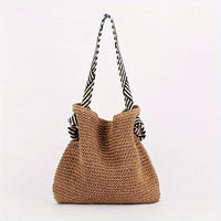 SHALEEN - GEFLOCHTENE TASCHE MIT STOFFHENKELN – Braun