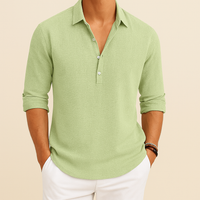 Christopher | Herren Klassisches Langen Ärmeln Henley Poloshirt – Grün