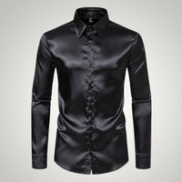 Tobias | Herren Festliches Satin Gerades Hemd – Schwarz