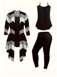 Leylissa | Schwarzes Dreiteiliges Set mit Chevron – Schwarz