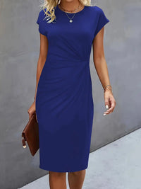 Damenkleid mit Rundhalsausschnitt – Elegantes Sommerkleid für Alltag & Besondere Anlässe – Marine