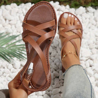 Heidi-Mode | Crisscross Flache Sandalen mit Rutschfester Riemen – Dunkelbraun
