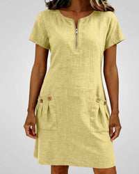 Girella - Luftiges A-Linien-Kleid aus Leinen – Gelb