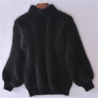 Sayvellae | Pullover im Vintage-Angora-Stil – Schwarz