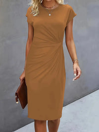 Damenkleid mit Rundhalsausschnitt – Elegantes Sommerkleid für Alltag & Besondere Anlässe – Khaki