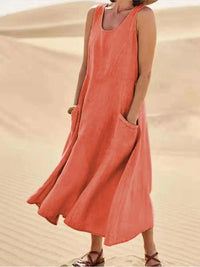Heidi-Mode | Luftiges Leinen Sommerkleid mit Taschen – Orange