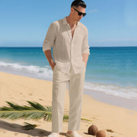 Fabian | Herren Leinen Zweiteiler Hemd und Hose Set – Hellbraun