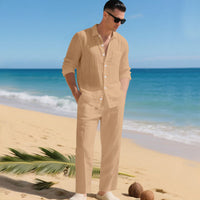 Fabian | Herren Leinen Zweiteiler Hemd und Hose Set – Dunkelbraun