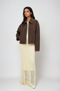 Rhea | Gerade Geschnittene Jacke mit Reißverschluss – Schwarzbraun