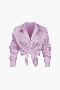 Damen Geknöpft Lang Bluse – Lila