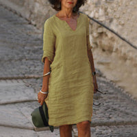 Helena | Elegantes V-Ausschnitt Kleid – Khaki