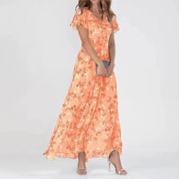 FADIME - LANGES KLEID MIT VOLANTÄRMELN – Orange