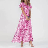 FADIME - LANGES KLEID MIT VOLANTÄRMELN – Rosa